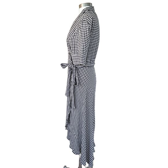 GANNI Black & White Gingham Check Midi Wrap Dress Size 40 (8 US) - Picture 4 of 13